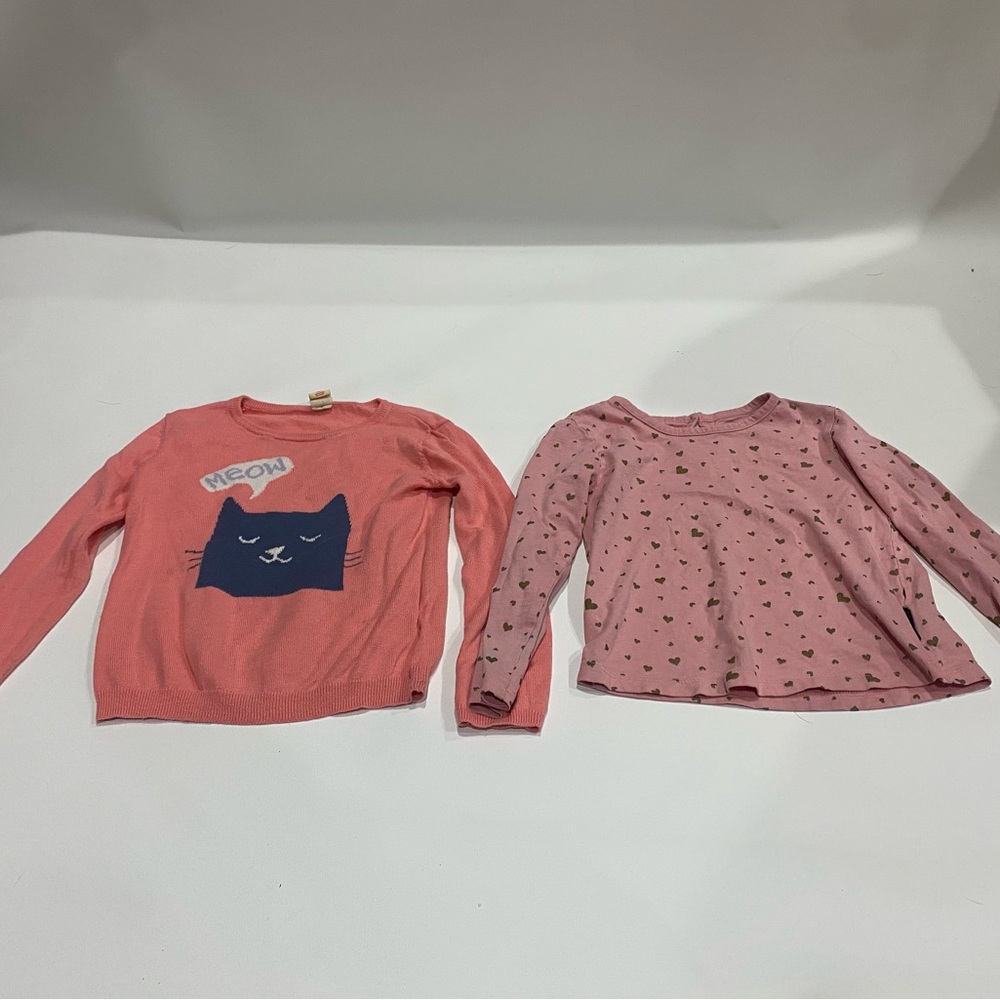 Harper Canyon Brown Woodland Friends sweater and pink with gold heart pattern 4T